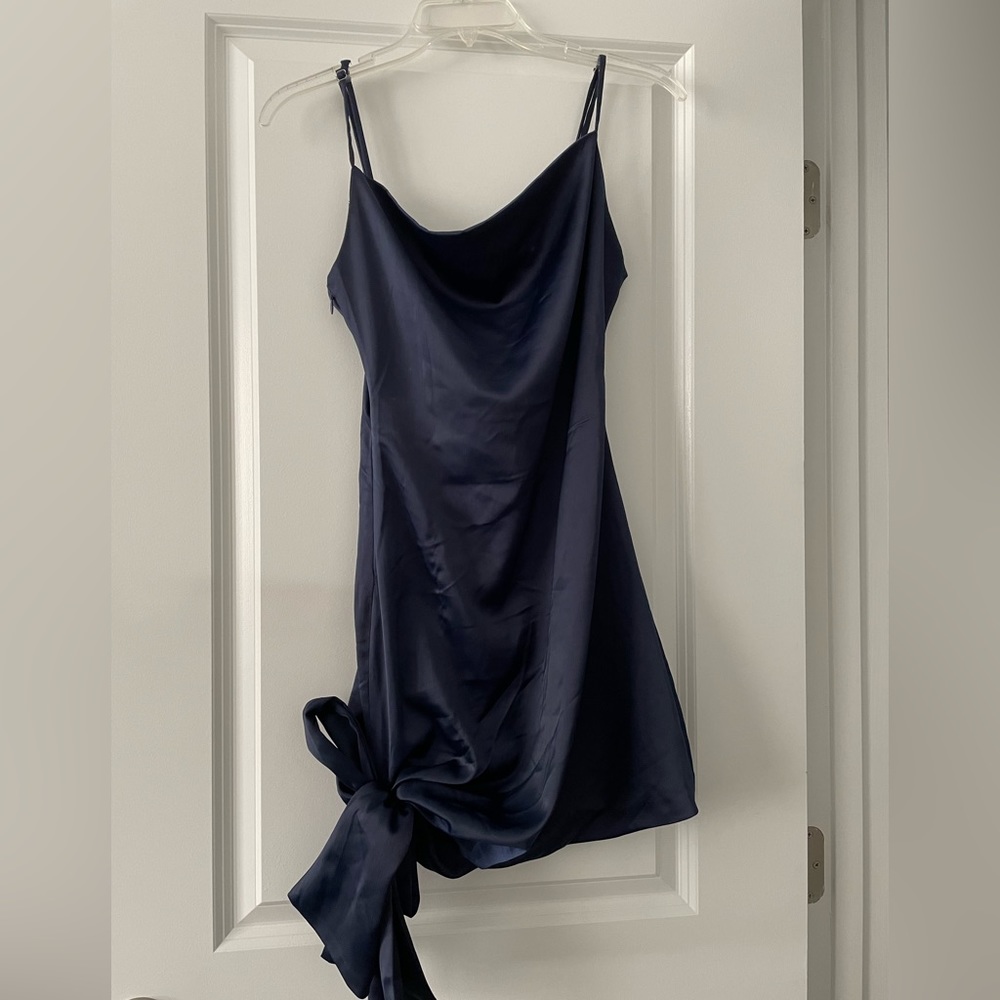 Fashion Nova Navy Satin Mini with Side bow detail